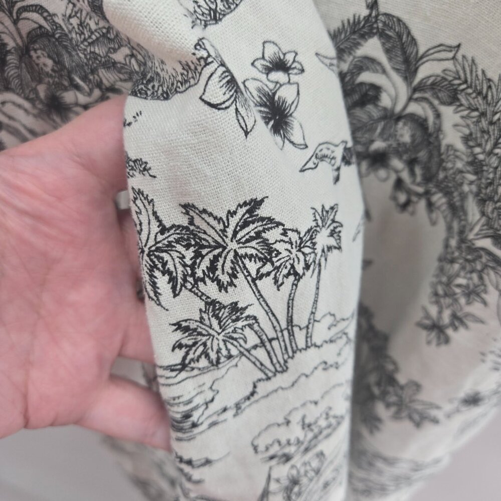 Tahari Cream Black Tropical Print Linen Blend Mini Shirt Dress Size Small - Picture 6 of 10